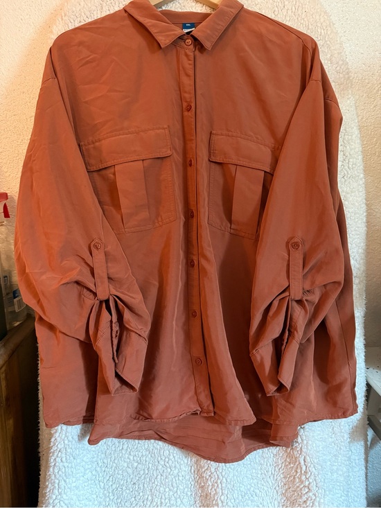 Old Navy Tops - Old Navy Rust-Orange Collared Button-Down 3/4 Sleeve Blouse XXL